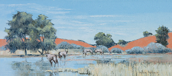 After Cloud Burst - Samevloeing Waterhole - Kalaghadi | 2014-15 | Oil on Canvas | 34 X 68 cm